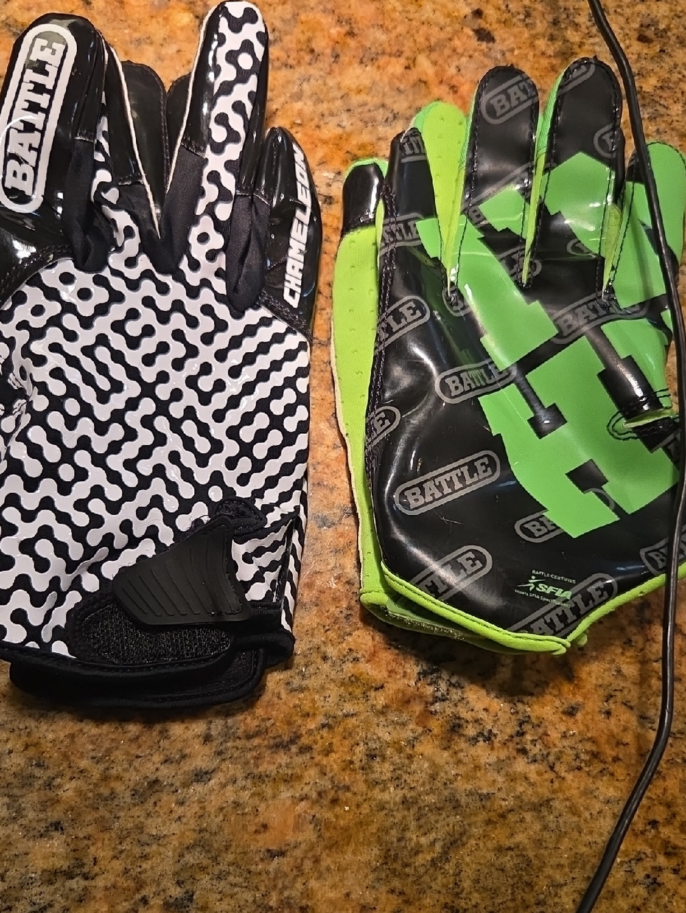 Battle Football Gloves - Black, White & Neon Green Set Of 2 Kids